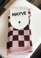 MAYVE GRIP PILATES SOCKS - CHECKERED PINK/BROWN